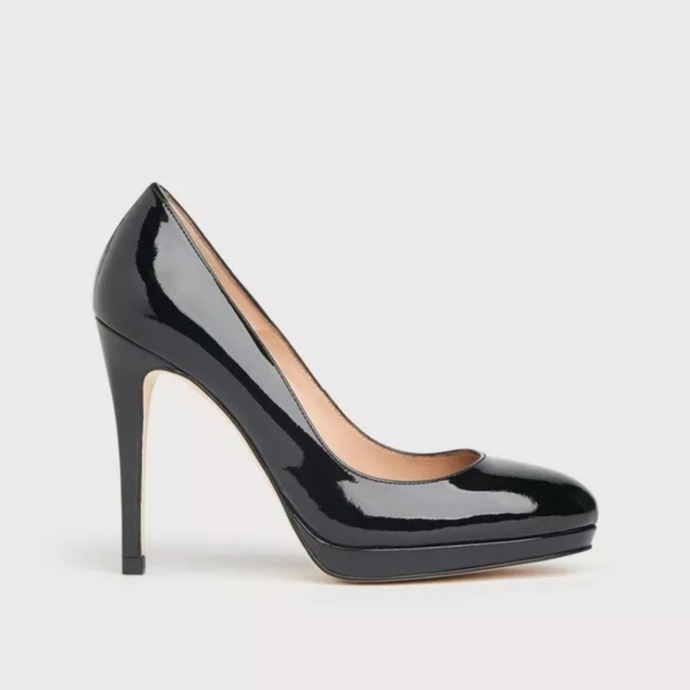 L.K. LK Bennett Sledge Platform Courts High Heels Luxury Patent Pumps Shoes sz 6